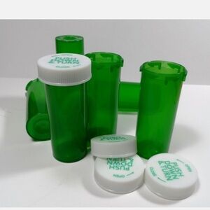 (100) Green Prescription Pill Bottles with White Caps